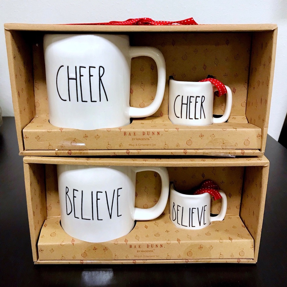 Rae Dunn Christmas mugs and mini ornament mugs